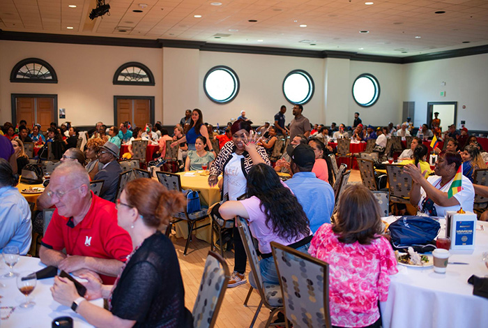 DRF staff at employee celebration in a ballroom