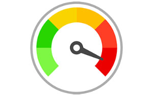 measurement scale with pointer at dark red level