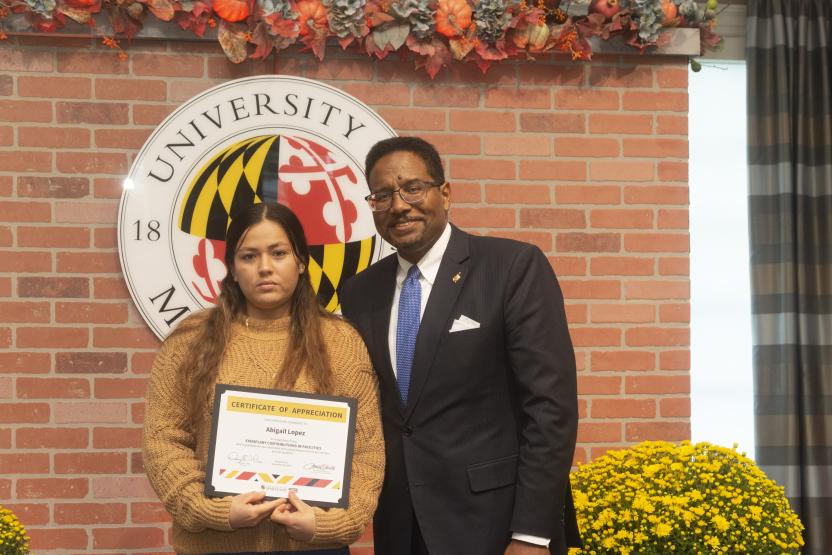 Residential Facilities Housekeeper recognized by President Pines