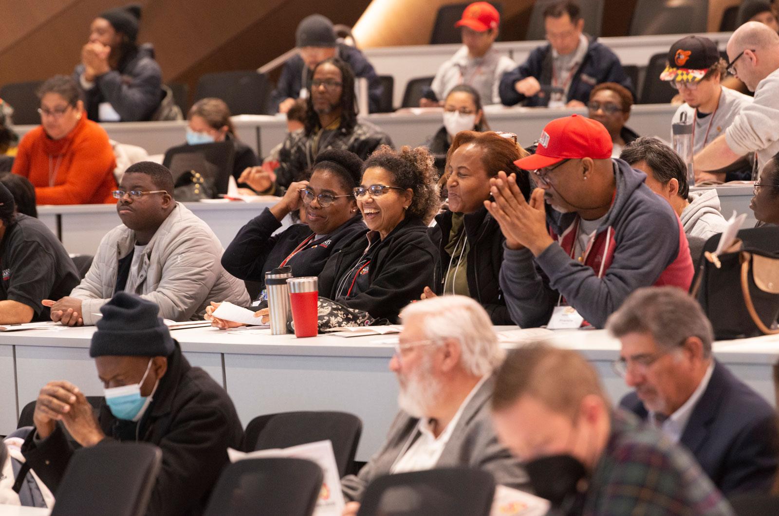View of interior auditorium with attendees at the DRF Town Hall