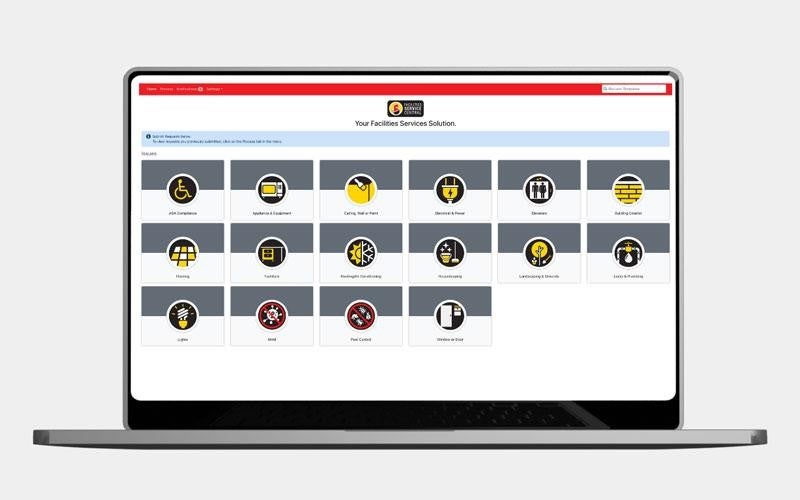 laptop mockup showing facilities service central web portal